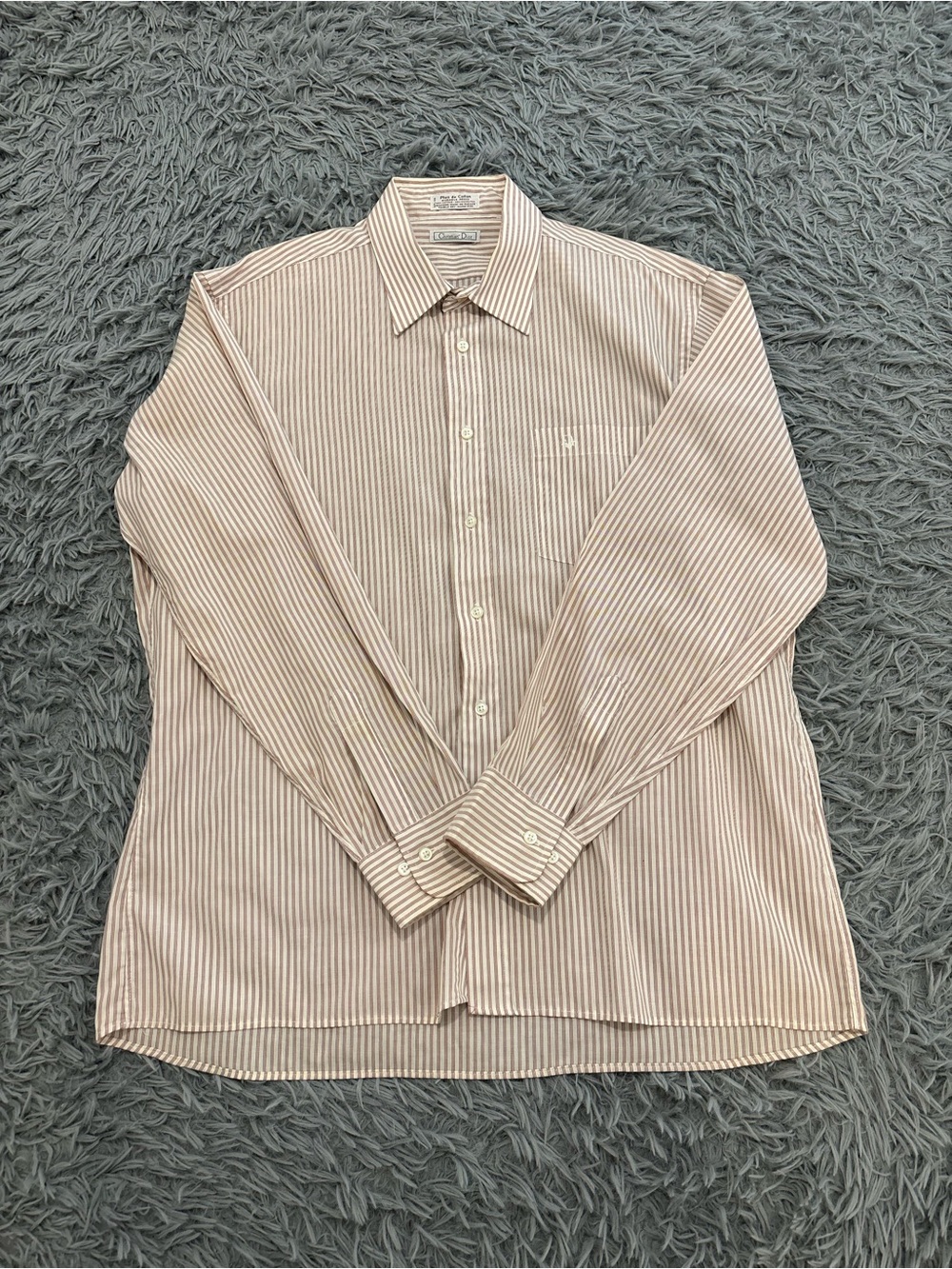 Vintage Christian Dior Monsieur Mens Long Sleeve Red White Stripe Dress Shirt